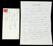 1965 (Mar 22) Curly Lambeau Green Bay Packers Correspondence to Girlfriend on Personal Letterhead w/ Original Envelope (MEARS LOA)