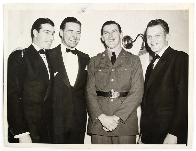1942 Joe DiMaggio Henry Cabot Lodge Hugh Mulcahy Dick Newsome 6.5" x 8.5" Original Photo