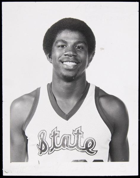 1979 Magic Johnson Michigan State Original 4”x5” Press Photo “Michigan State University,East Lansing, MICH” stamped on reverse