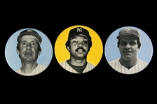 1978 Reggie Jackson Billy Martin Joe Torre New York Yankees/Mets 3" Pinback Buttons - Lot of 3