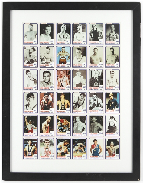 1985 Asics Legends of Wrestling 21" x 27" Framed Uncut Card Sheet Signed by Lou Banach (JSA)