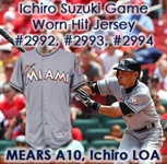 2016 (July 17) Ichiro Suzuki Miami Marlins Signed Game Worn Road Jersey (MEARS A10/JSA/MLB Hologram) Career MLB Hits 2992, 2993 & 2994