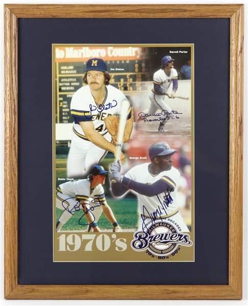 1990s Darrell Porter Robin Yount George Scott Jim Slaton Milwaukee Brewers Signed 18" x 22" Framed Photo (JSA)