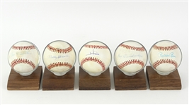 1987-94 Leo Durocher Pee Wee Reese Ray Dandridge Billy Herman Jim Abbott Signed Baseball Collection - Lot of 5 (MEARS LOA)