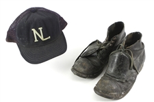 1950s-80s Mesh NL Umpire Cap & Black Leather Steel Toed Boots - Lot of 3 (MEARS LOA)