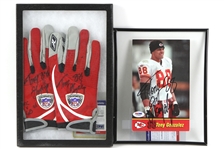 2003 (October 12) Tony Gonzalez Kansas City Chiefs Signed Game Worn Receiver Gloves & Signed Photo - Lot of 2 (MEARS LOA & PSA/DNA) 