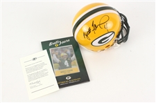 2000s Brett Favre Green Bay Packers Signed Mini Helmet + Season Seat Holder Commemorative Number Retirement Card - Lot of 2 (JSA)
