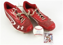 2011 John Mayberry Jr. Philadelphia Phillies Game Worn Cleats & Signed Baseball (MEARS LOA/JSA)