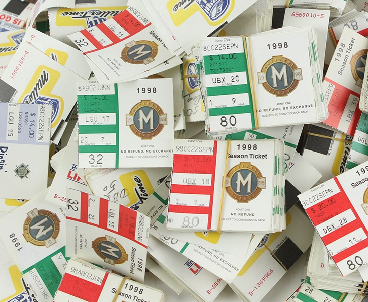 1998 Milwaukee Brewers Inaugural National League Season Team Collected Ticket Stubs - Lot of Thousands (16 Pounds of Stubs)
