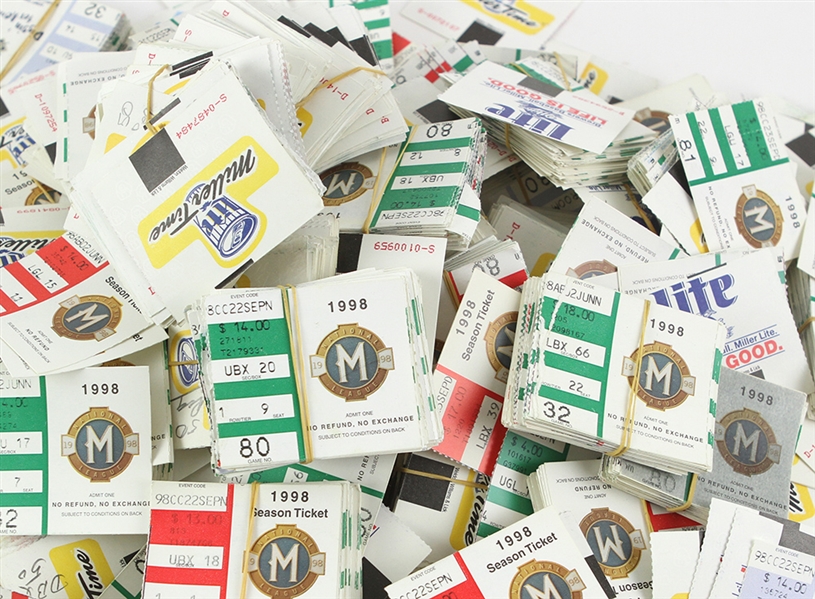1998 Milwaukee Brewers Inaugural National League Season Team Collected Ticket Stubs - Lot of Thousands (25 Pounds of Stubs)