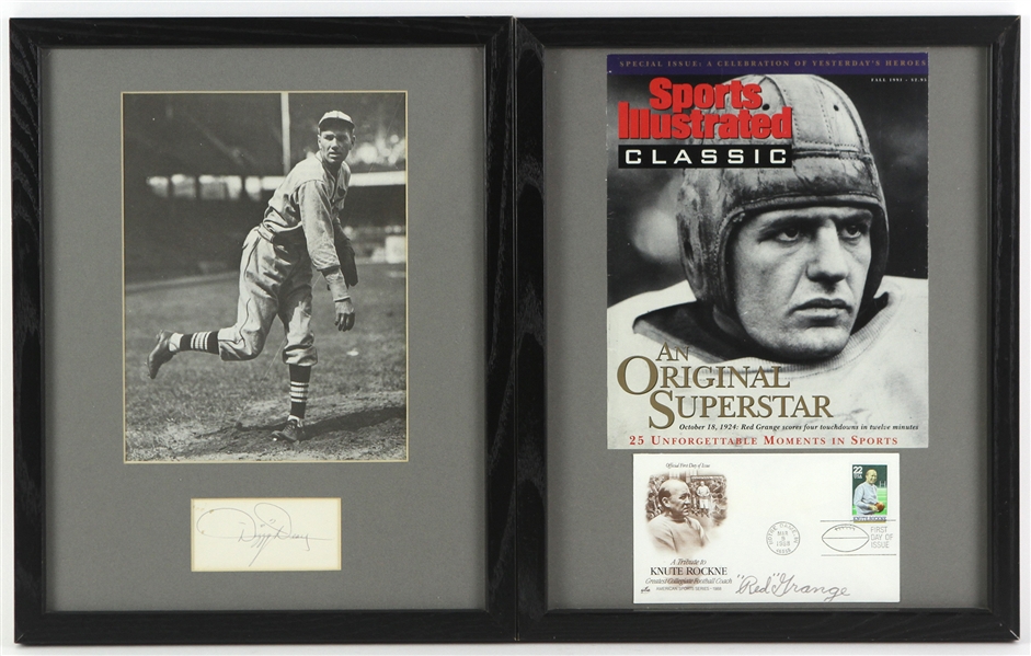 1960s-80s Dizzy Dean Red Grange Signed 12" x 15" Framed Displays - Lot of 2 (JSA)