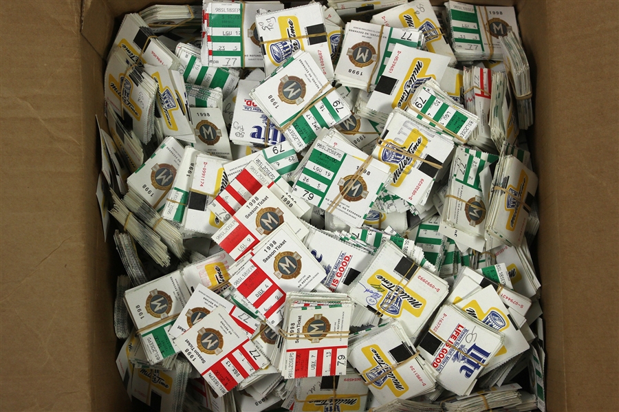 1998 Milwaukee Brewers Inaugural National League Season Team Collected Ticket Stubs - Lot of Thousands (30 Pounds of Stubs)