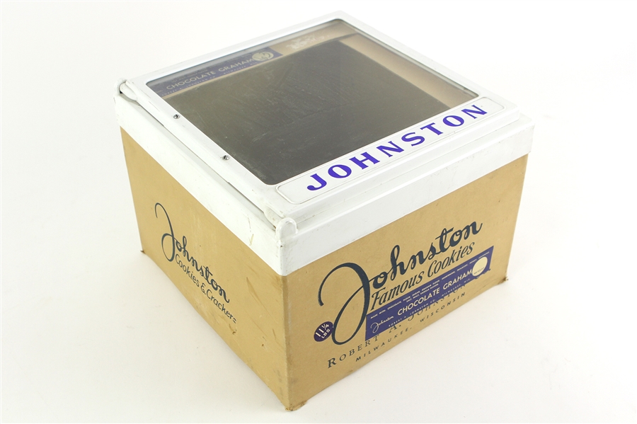 1950s Milwaukee Braves Johnston Chocolate Graham Cookies Store Display Box w/ Swinging Glass Door