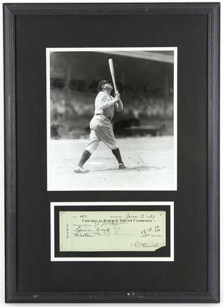 1937 Babe Ruth New York Yankees 17" x 25" Framed Display w/ Signed Check (JSA Full Letter)
