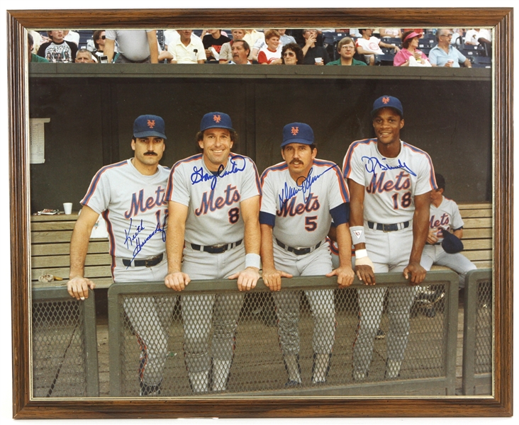 1985 Gary Carter Darryl Strawberry Keith Herbnandez Davey Johnson New York Mets Signed 17" x 21" Framed Photo (JSA)