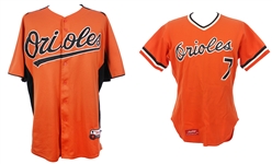 1980s-2010s Baltimore Orioles Jerseys - Lot of 2 w/ 1980s Rawlings Salesman Sample & 2010s Spring Training (MEARS LOA)
