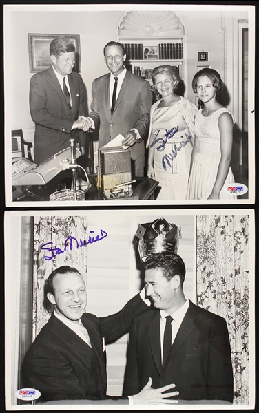 1958-62 Stan Musial St. Louis Cardinals Signed 8" x 10" Original Photos - Lot of 2 w/ Ted Williams & John F. Kennedy (PSA/DNA)