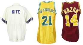 1979-90 Game Worn College Basketball Apparel Collection - Lot of 3 w/ Greg Kite BYU Warmup, Kyle Kazan USC Jersey & Keith Reynolds Oregon Jersey (MEARS LOA)