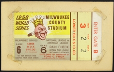 1958 Milwaukee Braves New York Yankees County Stadium World Series Game 6 Ticket Stub