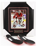 2000s Olaf Kolzig Signed 16" x 18" Framed Photo & Jay Bouwmeester Custom Skate Inserts - Lot of 2 (MEARS LOA/JSA)
