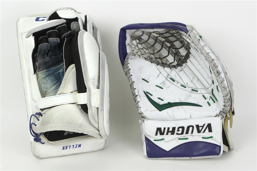 2014-15 Ryan Miller Vancouver Canucks Game Used Goaltenders Glove & Blocking Pad (MEARS LOA)