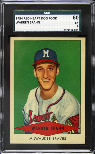 1954 Warren Spahn Milwaukee Braves Red Heart Dog Food Card (SGC 60)