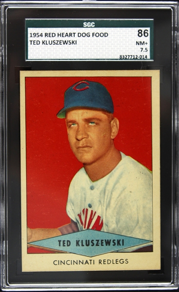 1954 Ted Kluszweski Cincinnati Reds Red Heart Dog Food Card (SGC 86)