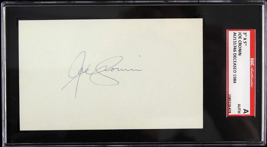 1926-1945 Joe Cronin Washington Senators Boston Red Sox Signed 3x5 Index Card (SGC Slabbed)