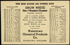1932 Chicago Cubs Milwaukee Brewers AAA Snow White the 7 Wonder Cleaners 3.5”x5.5” Score Card Schedule