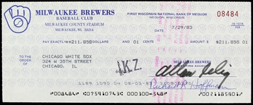 1983 Allen H Selig Milwaukee Brewers Signed Check (JSA)