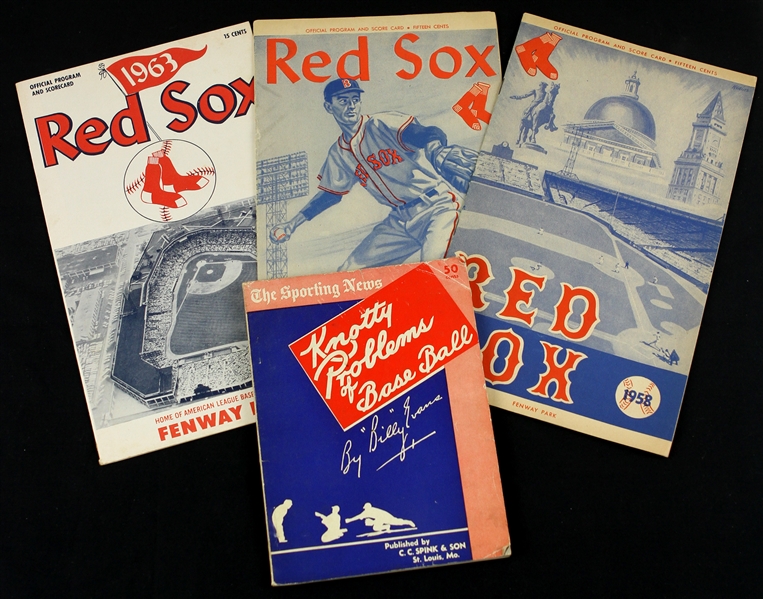 1958, 1960, 1963 Boston Red Sox Program & 1950 Billy Evans Knotty Problems of Baseball Collection (4)