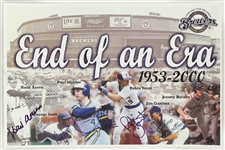 2001 Milwaukee Brewers County Stadium/Miller Park Multi Signed 11" x 16" Journal Sentinel Broadside w/ 5 Signatures Including Hank Aaron, Robin Yount, Paul Molitor & More (JSA) 