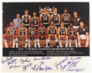 1970-71 Milwaukee Bucks World Champions Multi Signed 16" x 20" Photo w/ 13 Signatures Including Kareem Adbul Jabbar, Oscar Robertson, Jon McGlocklin & More (JSA)