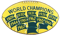 1970s Green Bay Packers World Champions 19" x 32" Football Shaped Sign