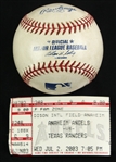2003 (July 2) Anaheim Angels Texas Rangers OML Selig Edison Field Game Used Baseball w/ Ticket Stub (MEARS LOA)