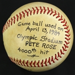 1984 (April 13) Pete Rose Montreal Expos Signed ONL Feeney Game Used Baseball (MEARS LOA/JSA) 4,000th Career Hit Game
