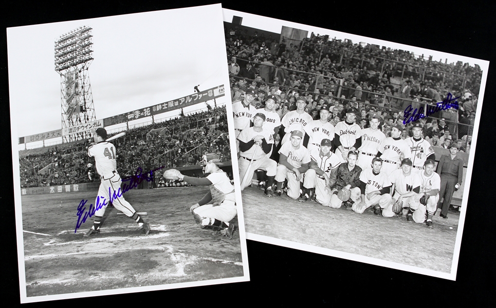 1953 (October 24th) Eddie Mathews Milwaukee Braves Playing for Eddie Lopat’s Nomads in Tokyo Tour of Japan Game Signed 8x10 B&W Photo (JSA)