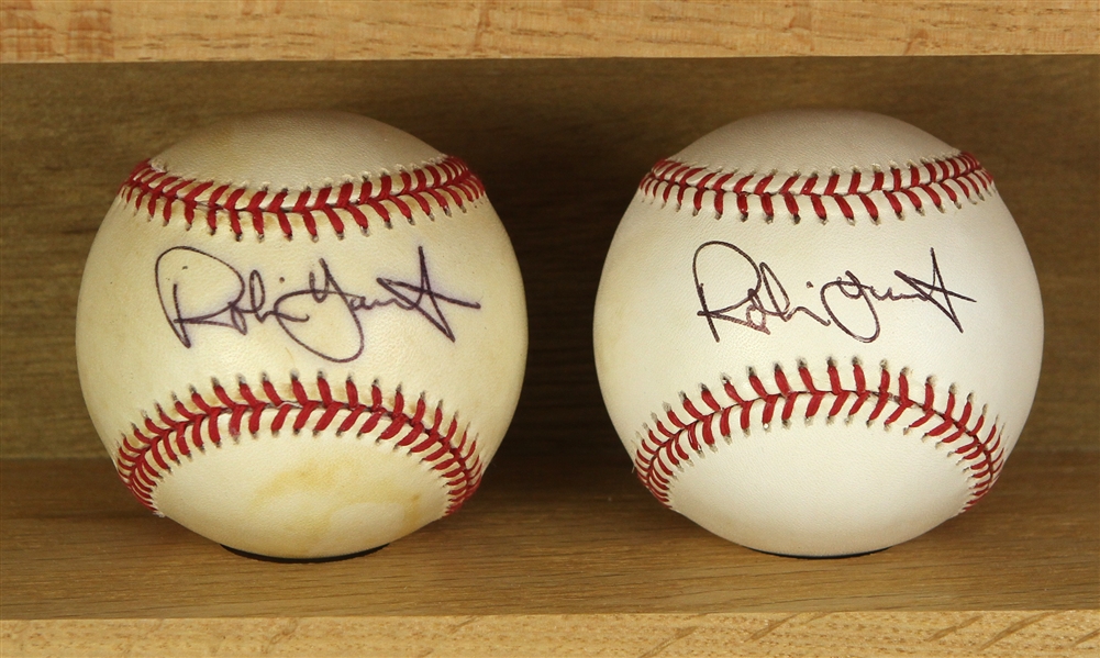 1990-94 Robin Yount Milwaukee Brewers Signed OAL Brown Baseballs - Lot of 2 (JSA)