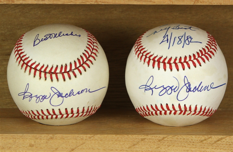 1982-89 Reggie Jackson New York Yankees Signed OAL Macphail/Brown Baseballs - Lot of 2 (JSA)