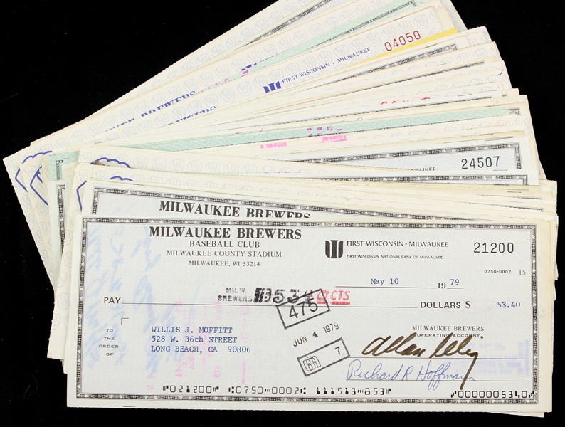  1979-1982 Allen Bud Selig Milwaukee Brewers Baseball HOFer Signed Check (Lot of 100) (JSA)