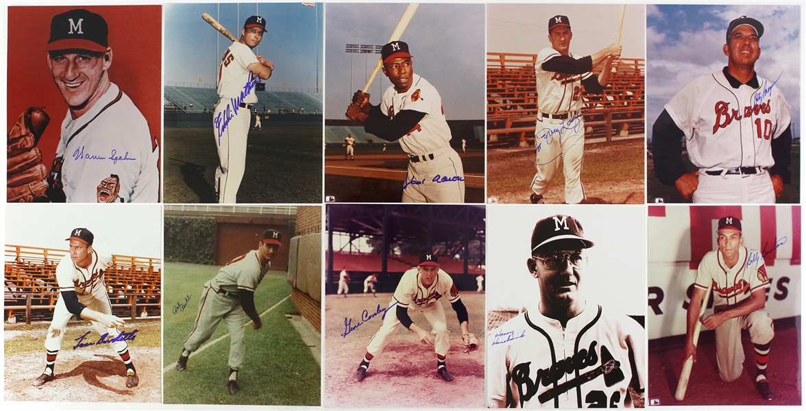 1990 Milwaukee Braves Photo Collection - Lot of 16 w/ 13 Signed Including Hank Aaron, Eddie Mathews, Warren Spahn & More (JSA)