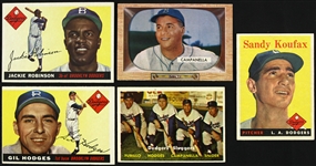 1955-58 Brooklyn/Los Angeles Dodgers Trading Cards - Lot of 5 w/ Roy Campanella, Jackie Robinson, Sandy Koufax & More