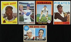 1959-75 Baseball Trading Card Collection - Lot of 5 w/ Hank Aaron, Roberto Clemente, Nolan Ryan, Johnny Bench & Robin Yount Rookies 