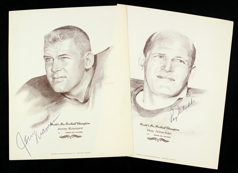 1967 Ray Nitschke Jerry Kramer Signed 8" x 10" Sweetland Williams Advertising Prints - Lot of 2 (JSA)