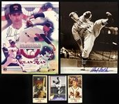 1950s-90s Baseball Memorabilia - Lot of 5 w/ Johnstone Cookies Cards, Nolan Ryan & Bob Feller Signed Photos (JSA)