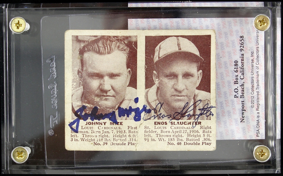 1941 Johnny Mize Enos Slaughter Dual Signed Double Play Card (PSA/DNA)