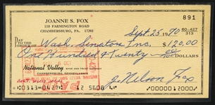 1970 Nellie Fox Washington Senators "J. Nelson Fox" Signed Check (JSA)