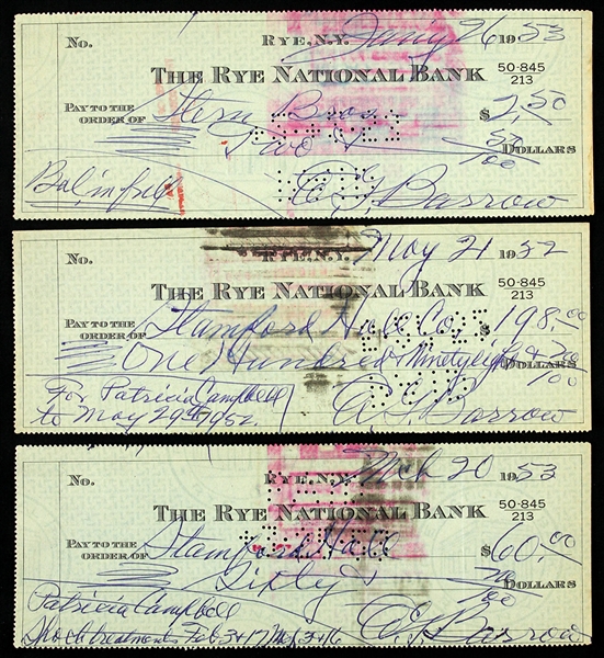 1952-53 Ed G. Barrow New York Yankees Signed Checks - Lot of 3 (JSA)