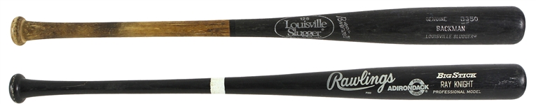 1986-89 Wally Backman Ray Knight Mets/Twins/Tigers Professional Model Game Used Bats - Lot of 2 w/ Knight Signed (MEARS LOA)