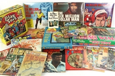 1970s-80s Six Million Dollar Man Memorabilia Collection - Lot of 25 w/ Board Games, Comic Books, Publications, Records & More